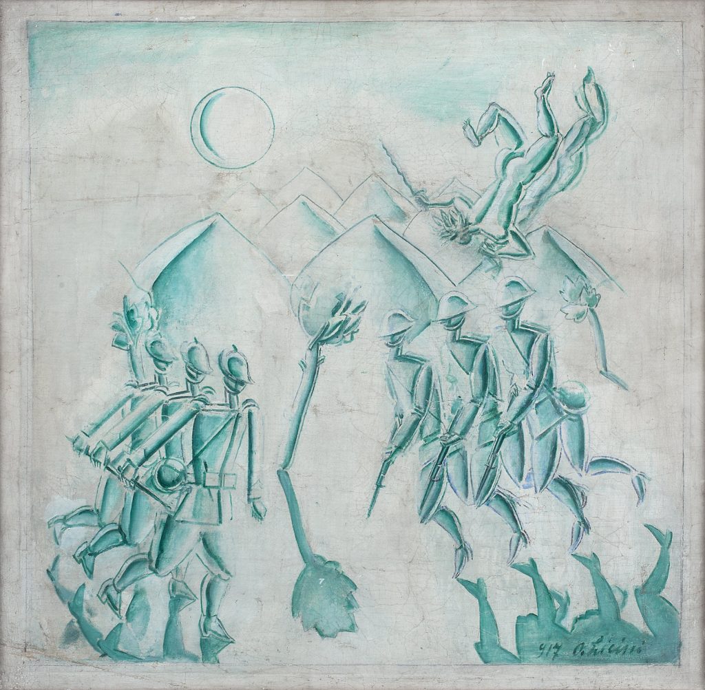 Osvaldo Licini, Soldati italiani (1917; olio su tela, 60 x 60 cm)
