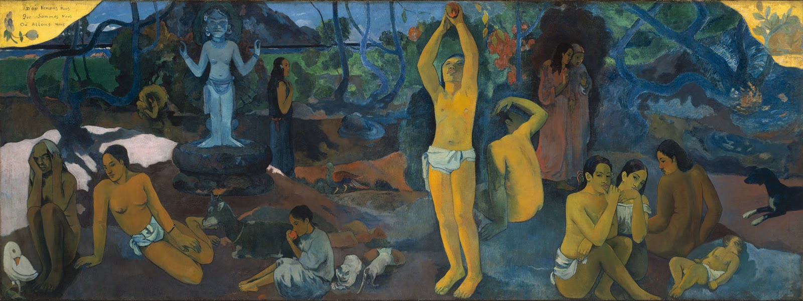 Paul Gauguin, Da dove veniamo? Chi siamo? Dove andiamo? (1897-1898; olio su tela, 139 x 374,5 cm; Boston, Museum of Fine Arts)
 Paul Gauguin, Da dove veniamo? Chi siamo? Dove andiamo? (1897-1898; olio su tela, 139 x 374,5 cm; Boston, Museum of Fine Arts)