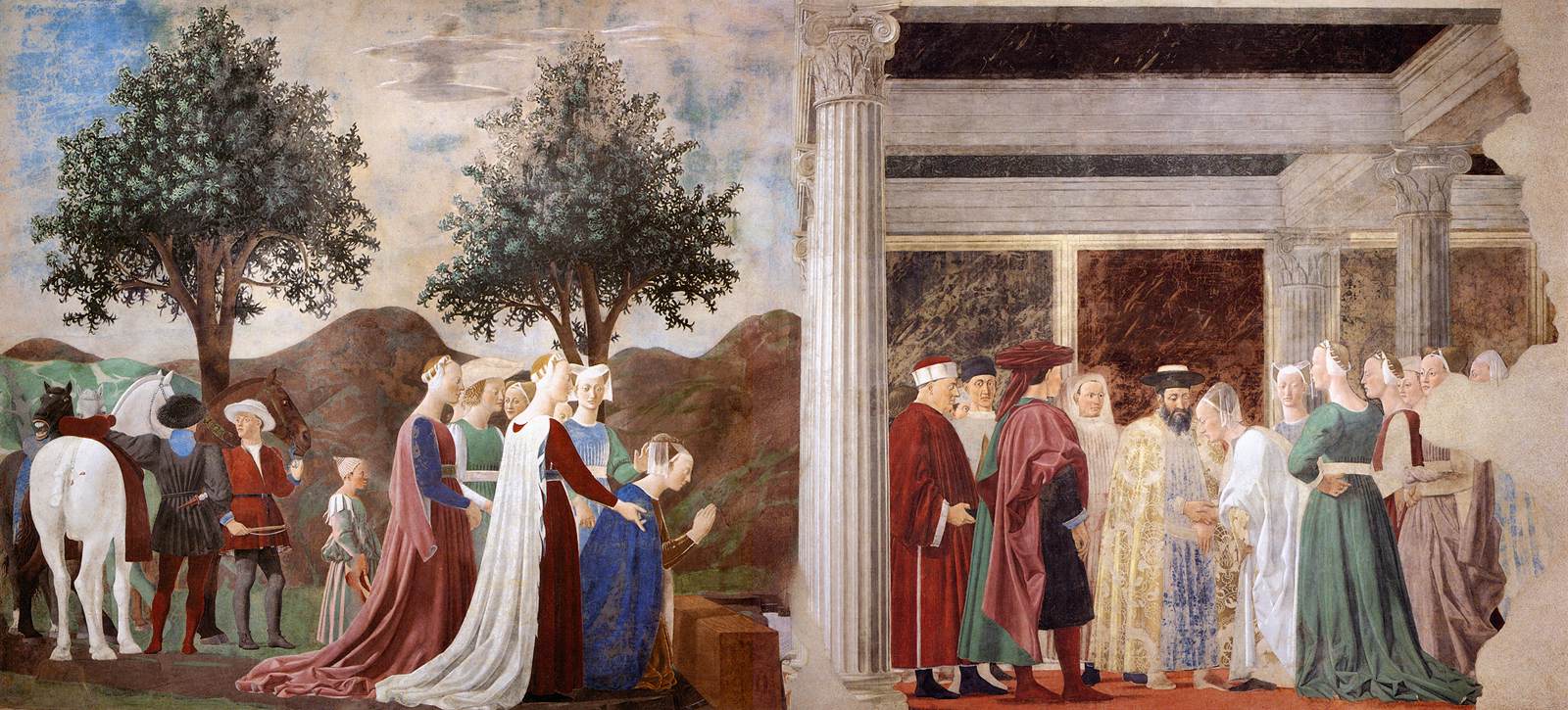 Piero della Francesca, Incontro tra la regina di Saba e re Salomone (1452-1466; affresco, 336 x 747 cm; Arezzo, San Francesco)
