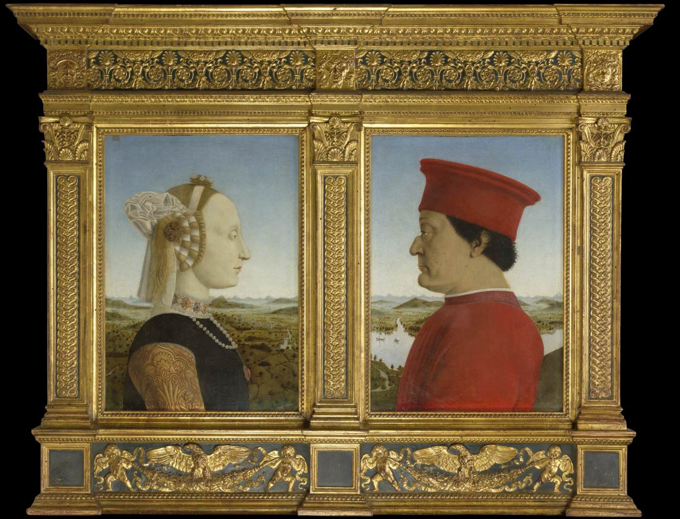 Piero della Francesca, Ritratti dei duchi di Urbino (1473-1475; olio su tavola, 47 x 33 cm ciascuno; Firenze, Uffizi)
