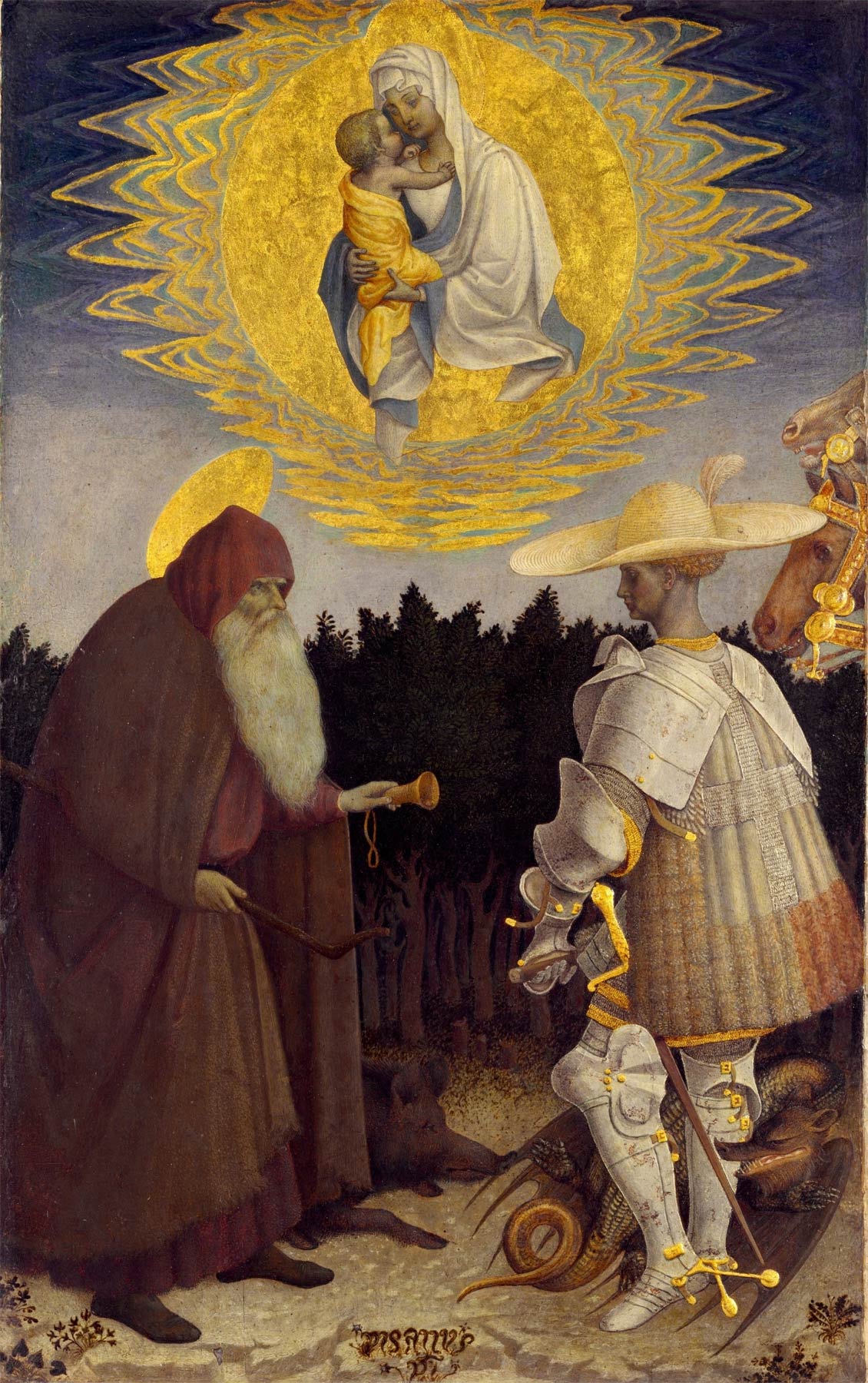 Pisanello, Madonna col Bambino e i santi Antonio e Giorgio (1435-1441; tempera su tavola, 46,5 x 29 cm; Londra, National Gallery)