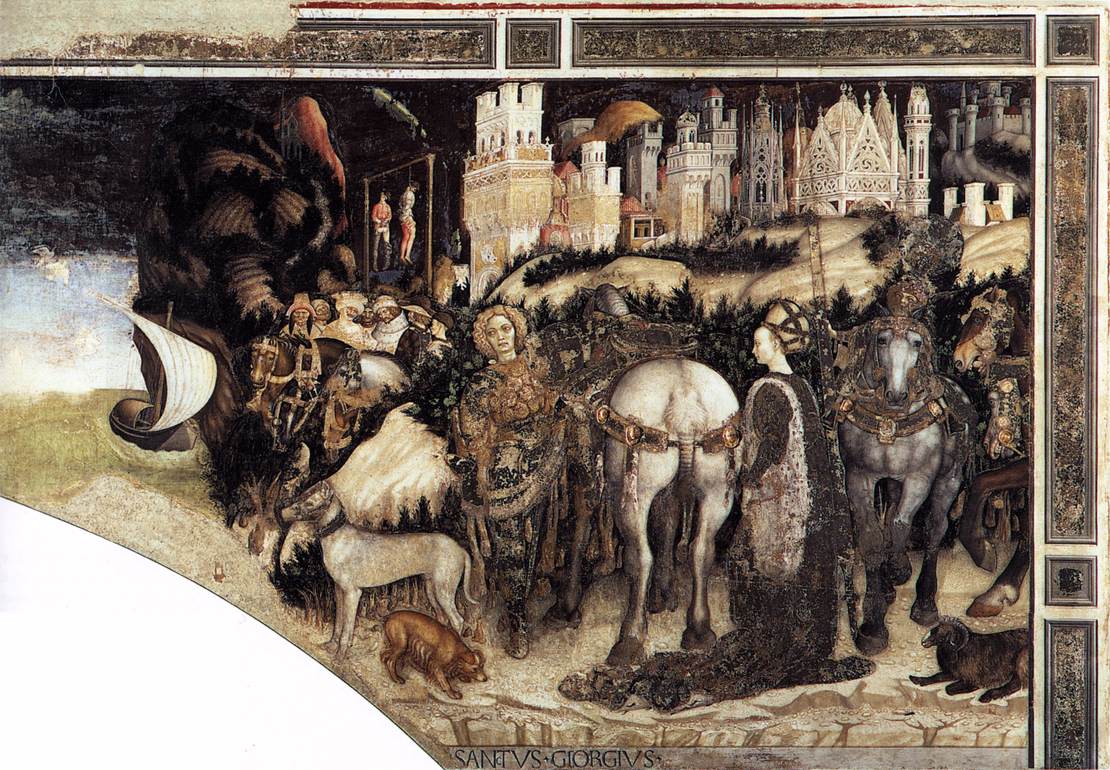 Pisanello, San Giorgio e la principessa, dettaglio (1436-1438; affresco, 223 x 620 cm; Verona, Sant'Anastasia)
