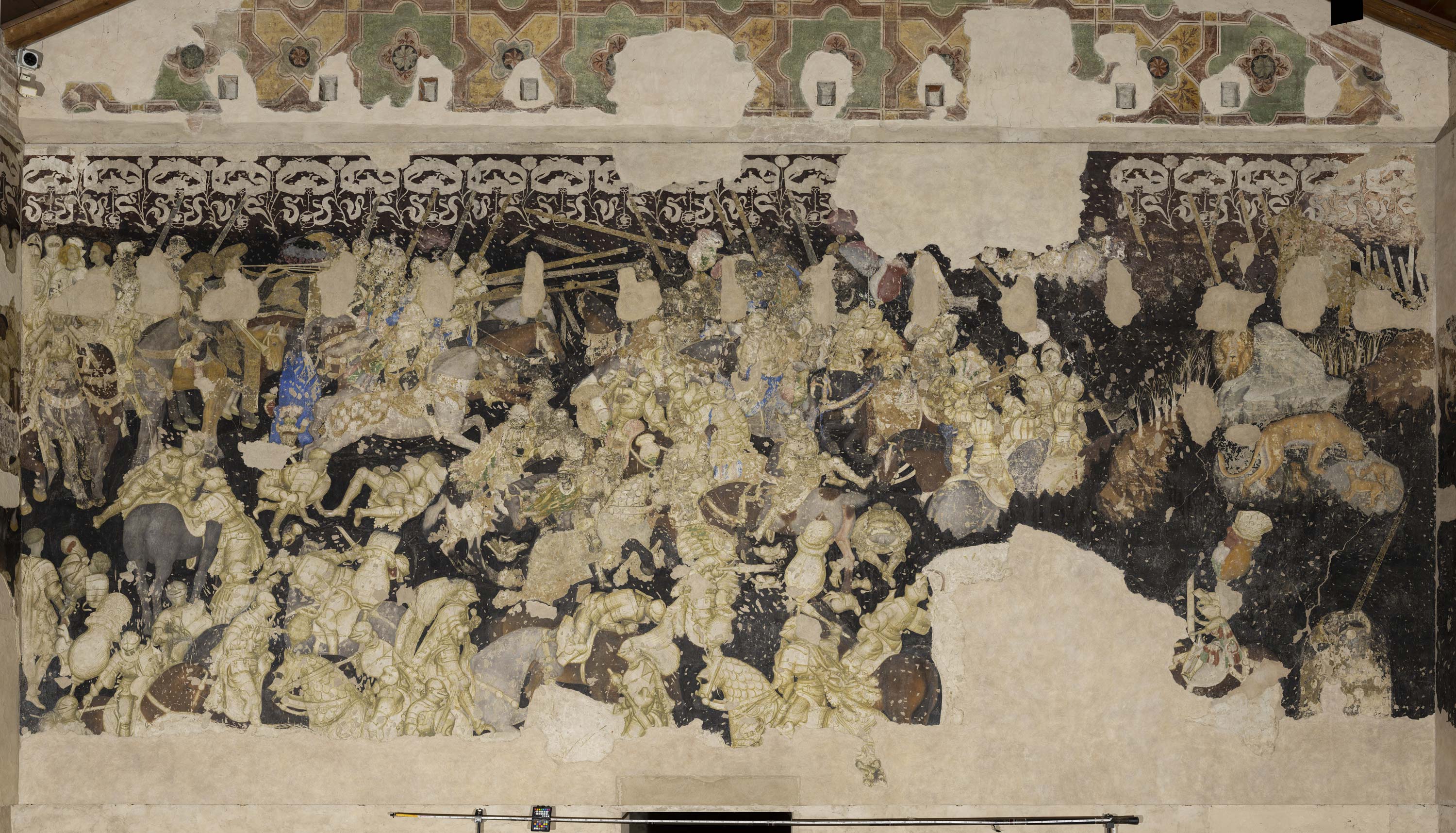 Pisanello, Torneo di cavalieri (1430-1433; pittura murale strappata, tecnica mista; Mantova, Palazzo Ducale, Sala del Pisanello, parete sud-est). Foto di Ghigo Roli