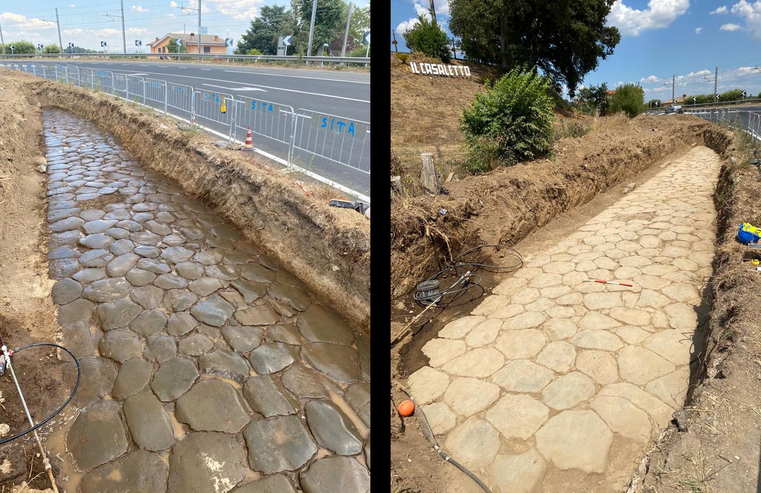 Riano (Rome), two sections of the ancient Via Flaminia resurface.