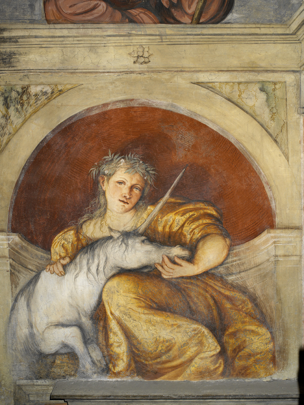 Romanino, Dama con l'unicorno (1531-1532; affresco; Trento, Castello del Buonconsiglio)