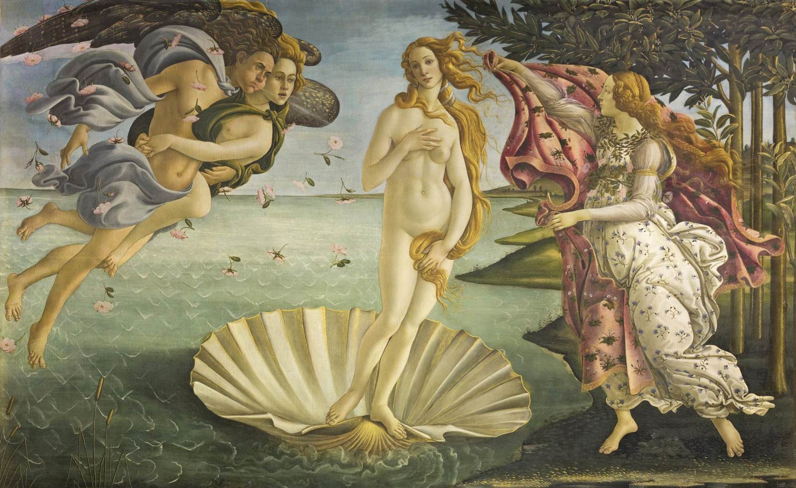 Sandro Botticelli, Nascita di Venere (1485 circa; tempera su tela, 173 x 279 cm; Firenze, Gallerie degli Uffizi)
 Sandro Botticelli, Nascita di Venere (1485 circa; tempera su tela, 173 x 279 cm; Firenze, Gallerie degli Uffizi)