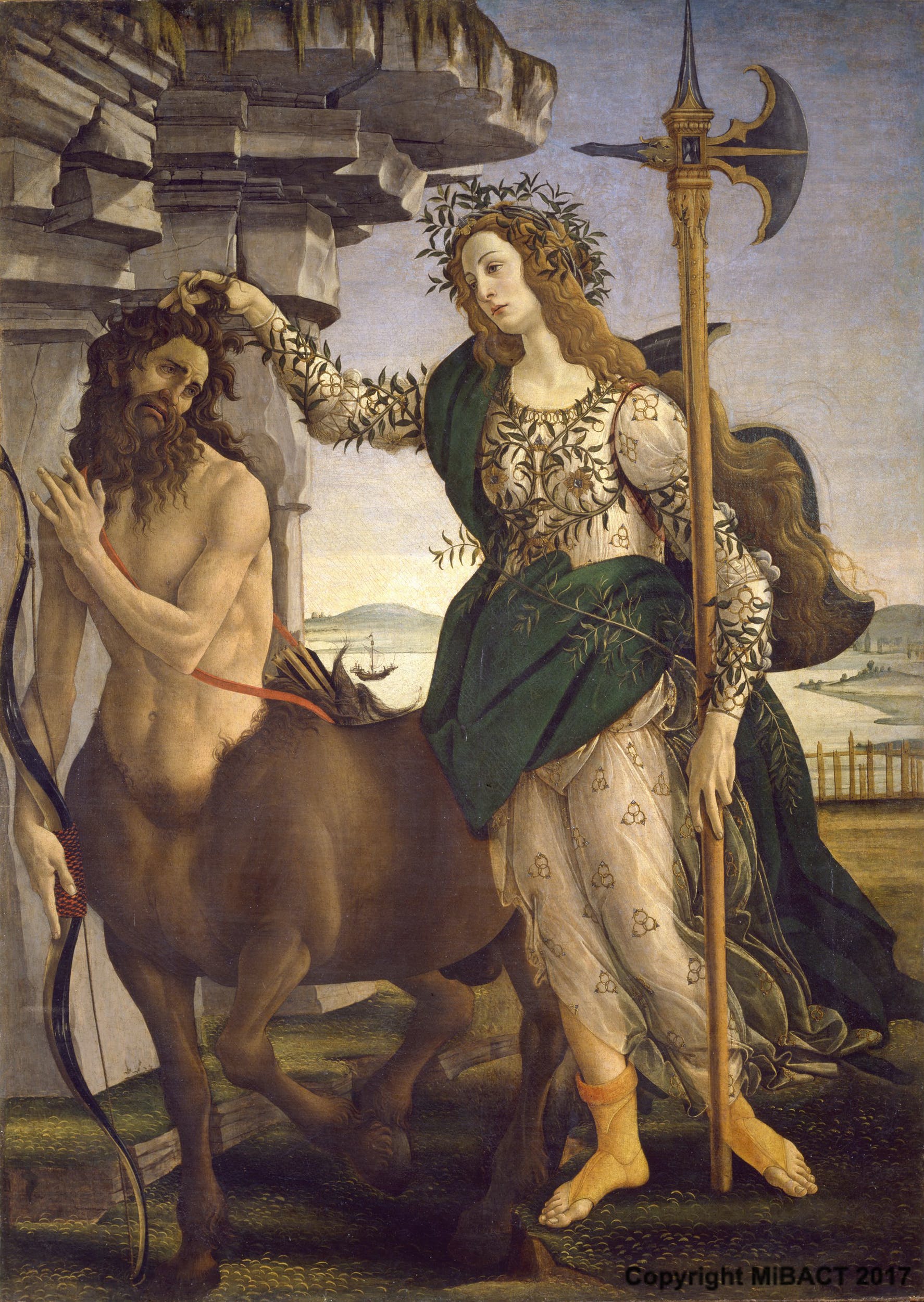 Sandro Botticelli, Pallas et le Centaure (vers 1480-1485 ; tempera sur toile, 207 x 148 cm ; Florence, Galerie des Offices)