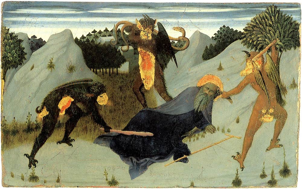 Sassetta, Sant'Antonio abate picchiato dai diavoli (1423 circa; tempera su tavola, 39,5 x 24.5 cm; Siena, Pinacoteca Nazionale)