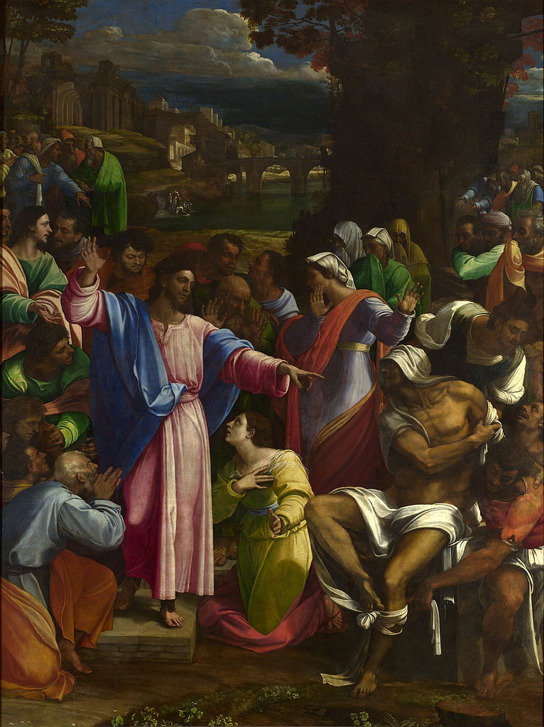 Sebastiano del Piombo, Resurrezione di Lazzaro (1517-1519; olio su tela, 381 x 289,6 cm; Londra, National Gallery)
