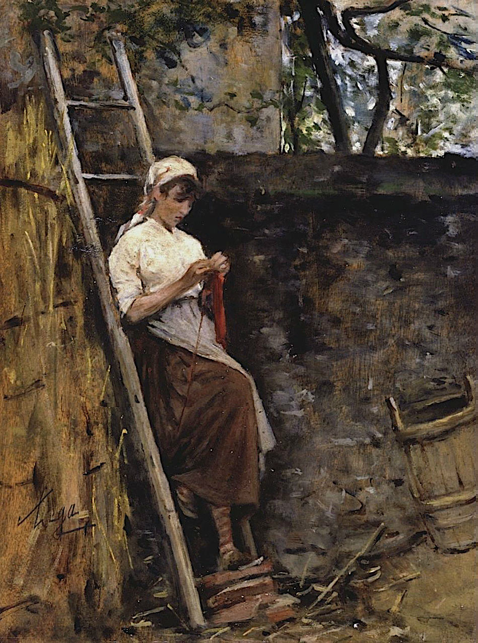 Silvestro Lega, Contadinella sulla scala (1887-1890; olio su tavola, 38 x 29,2 cm; Firenze, Galleria d'Arte Moderna)

