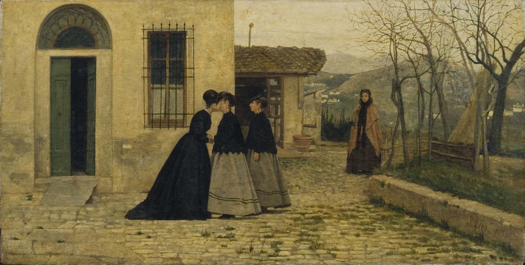 Silvestro Lega, La visita (1868; olio su tela, 31x60 cm; Roma, Galleria Nazionale d'Arte Moderna e Contemporanea)
