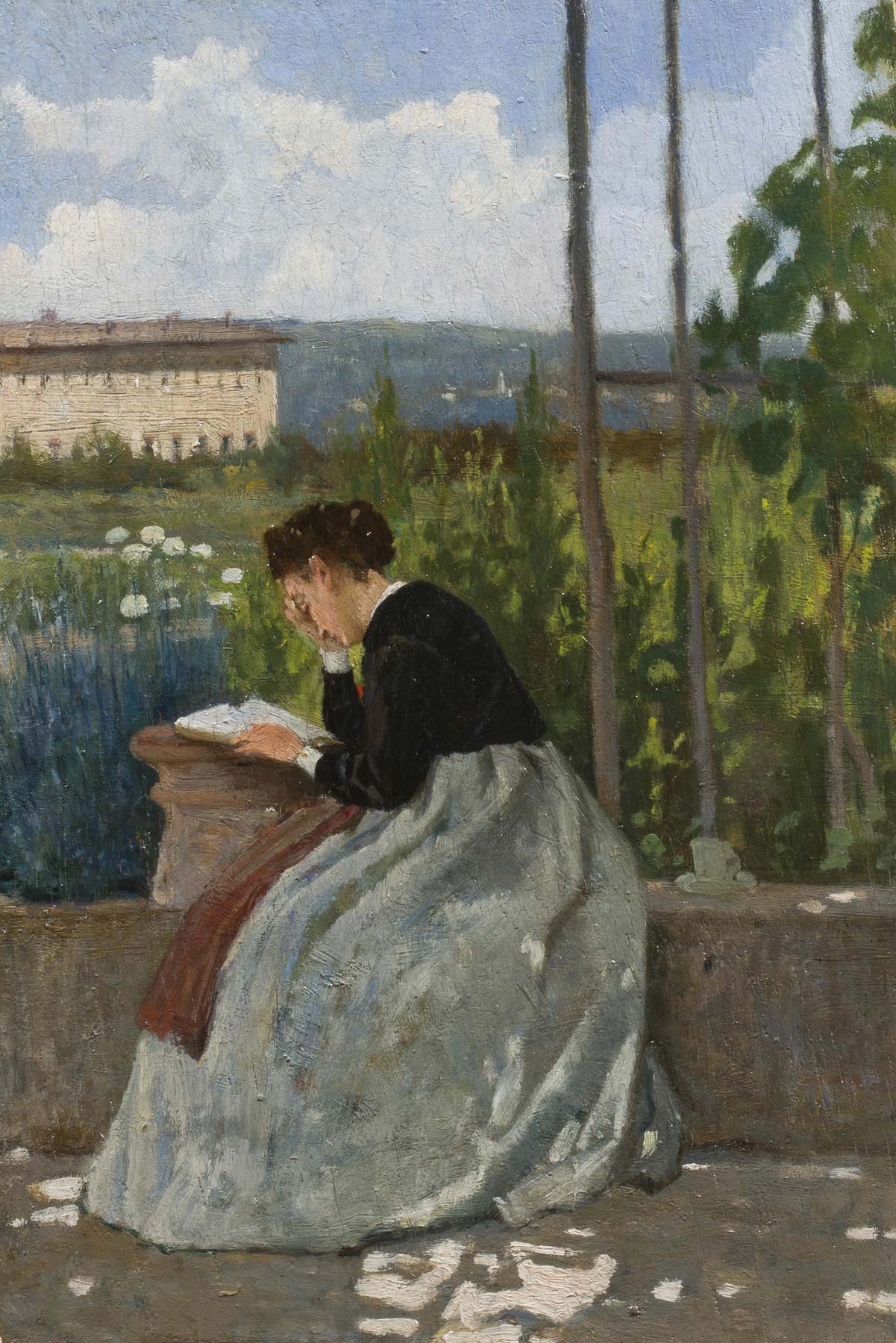 Silvestro Lega, Lettura romantica; olio su tavola, 31,5x21 cm; Collezione privata)
