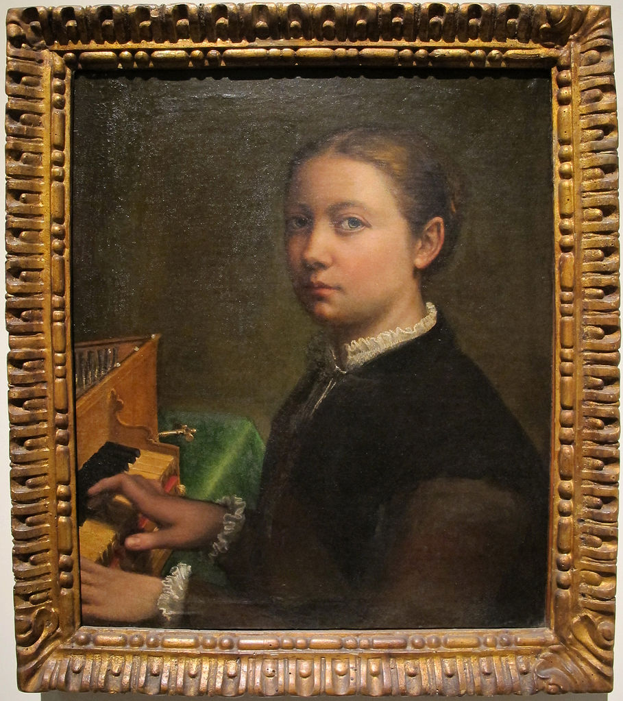 Sofonisba Anguissola, Autoritratto alla spinetta (1554-1555; olio su tela, 56,5 x 48 cm; Napoli, Museo Nazionale di Capodimonte)
