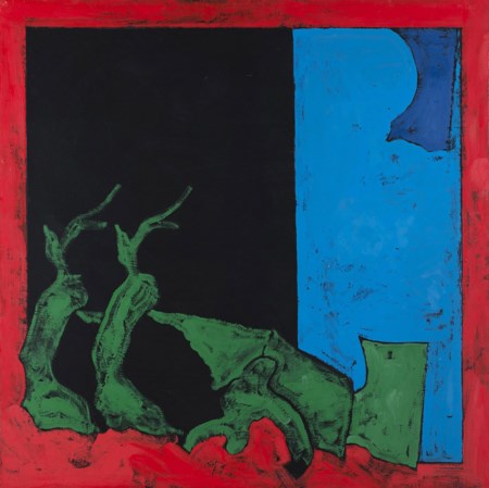 Tano Festa, Dalla cappella Sistina: particolare del peccato originale (1976; acrilico su tela, 100 x 100 cm; Collezione privata)
