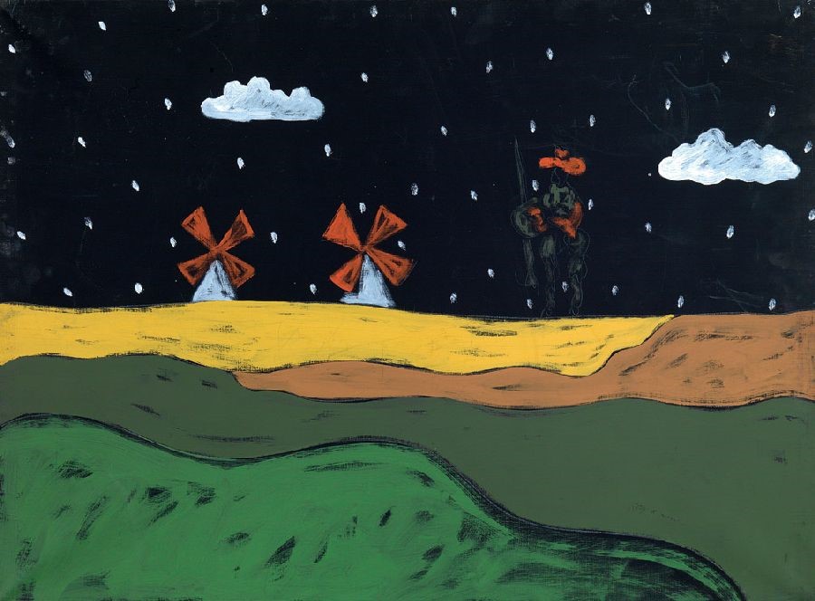 Tano Festa, Don Chisciotte (1987; acrilico su tela, 60 x 80 cm; Collezione privata)
