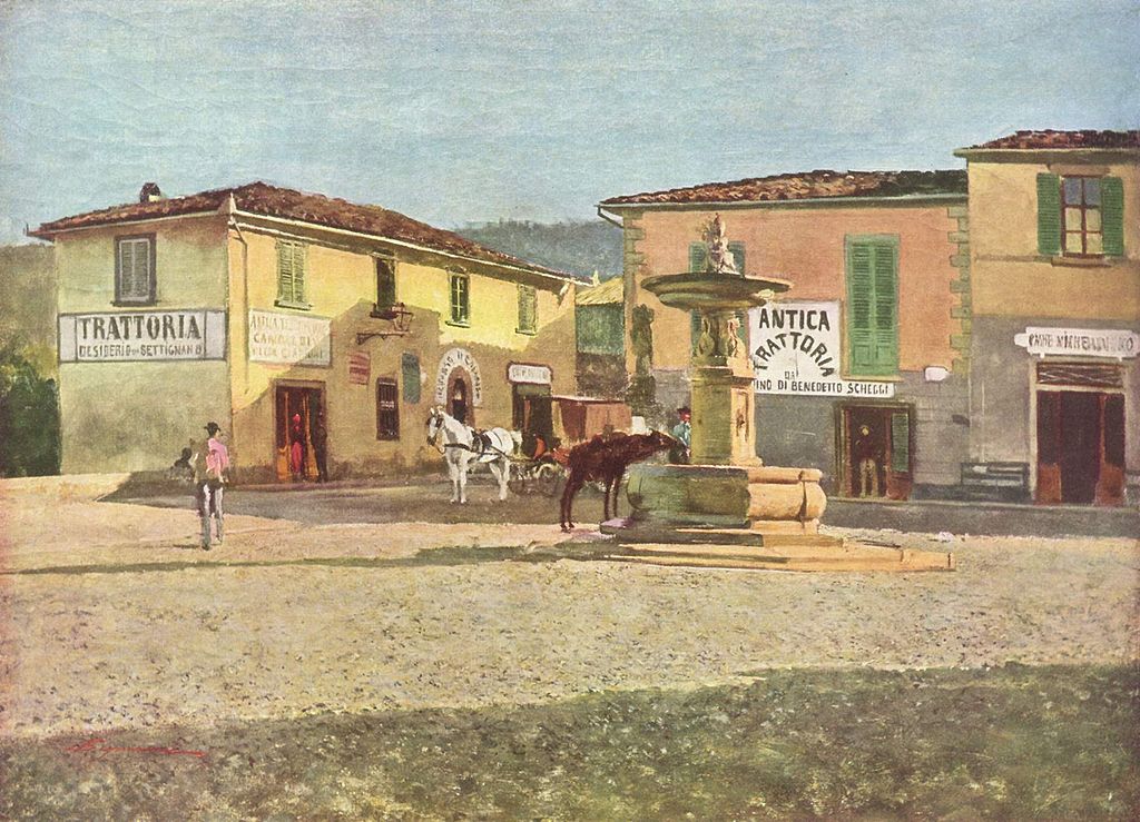 Telemaco Signorini, Piazzetta di Settignano (1880; olio su tela, 32,8 x 53,1 cm; Collezione privata)
