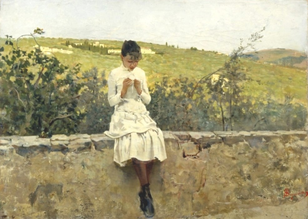 Telemaco Signorini, Sulle colline a Settignano (1885; olio su tela, 37 x 50 cm; Collezione privata)
