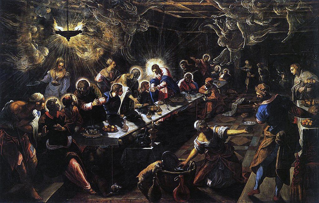 Tintoretto, Ultima cena (1592-1594; olio su tela, 365 x 568 cm; Venezia, San Giorgio Maggiore)
 Tintoretto, Ultima cena (1592-1594; olio su tela, 365 x 568 cm; Venezia, San Giorgio Maggiore)