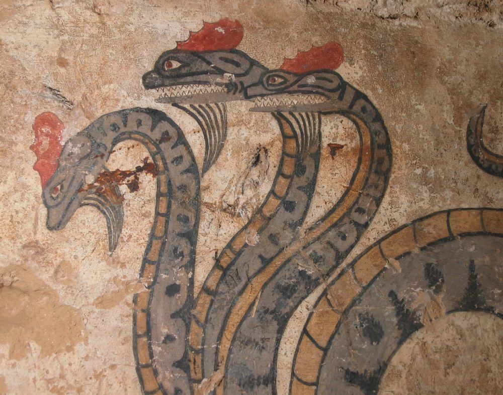 Tomb of the Infernal Quadriga, detail of the snakes (Sarteano, Archaeological Civic Museum)