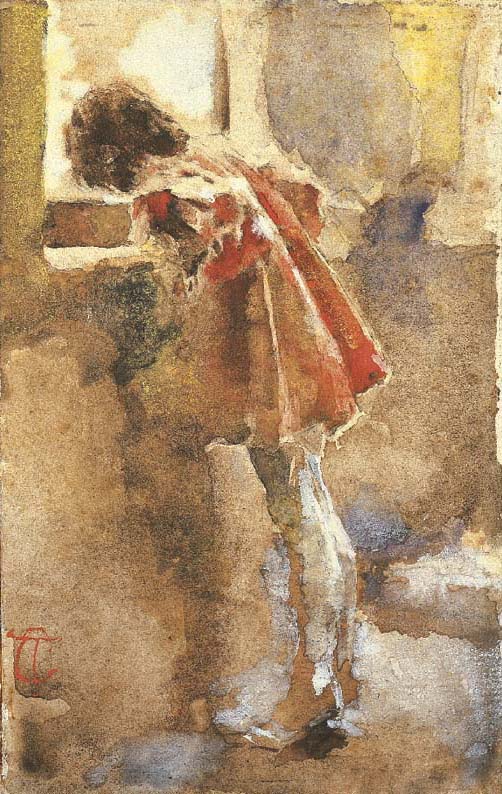 Tranquillo Cremona, Paggio curioso (1878; acquerello su cartoncino, 25 x 20 cm; Collezione privata)
 Tranquillo Cremona, Paggio curioso (1878; acquerello su cartoncino, 25 x 20 cm; Collezione privata)