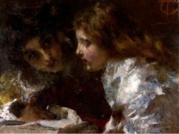 Tranquillo Cremona, Primo amore (1872-1874; olio su tela, 56 x 66 cm; Groningen, Groningen Museum)
 Tranquillo Cremona, Primo amore (1872-1874; olio su tela, 56 x 66 cm; Groningen, Groningen Museum)