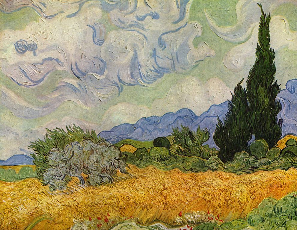 Vincent van Gogh, Campo di grano con cipressi (settembre 1889; olio su tela, 72 x 91 cm; Londra, National Gallery)
