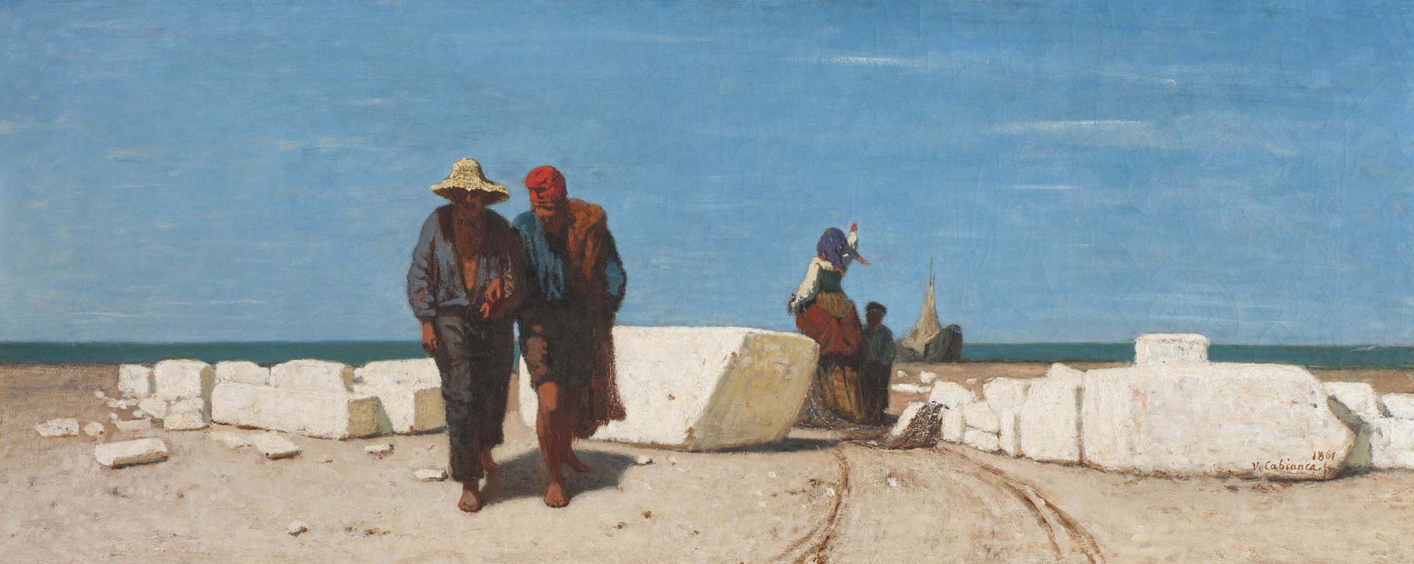 Vincenzo Cabianca, Marmi a Carrara Marina (1861; olio su tela, 36x89 cm; Collezione privata)
