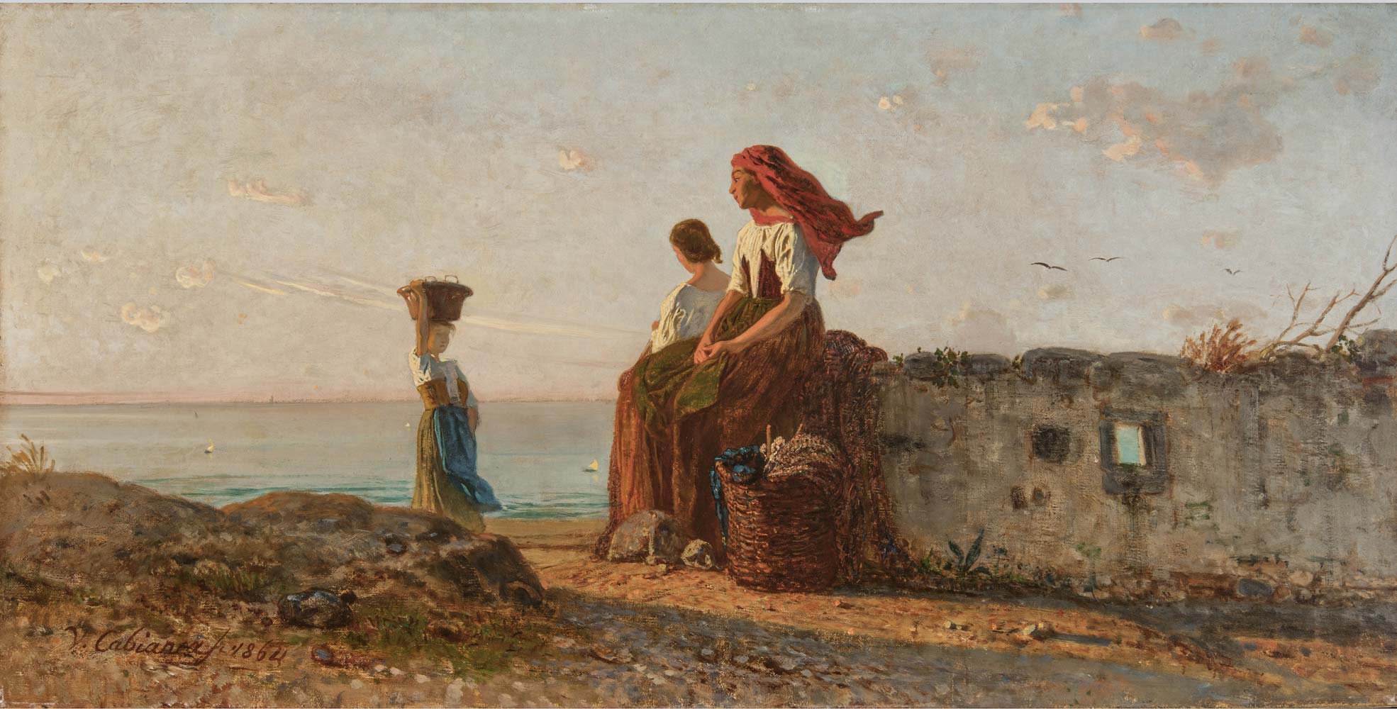 Vincenzo Cabianca, Sul mare (1864; olio su tela, 51x100,5 cm; Collezione privata)
