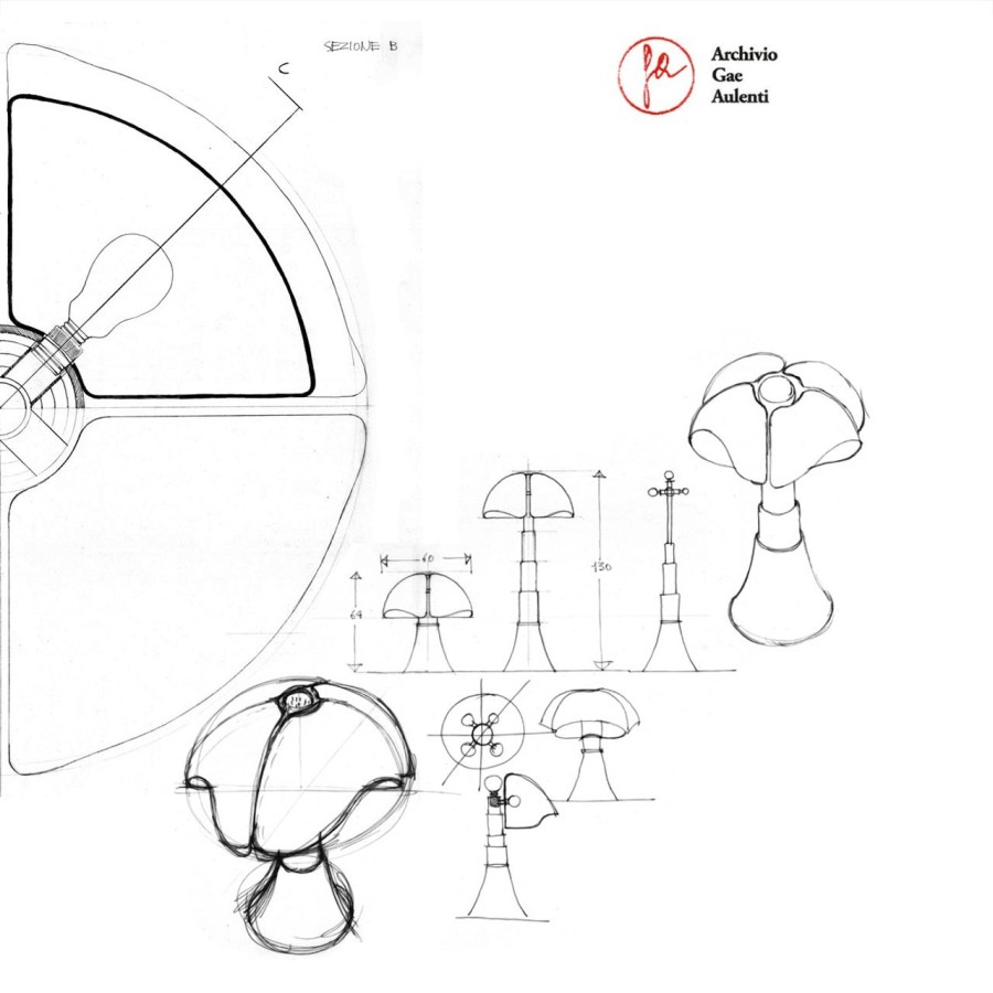 Gae Aulenti, Progetto per la lampada Pipistrello (1965; Archivio Gae Aulenti)