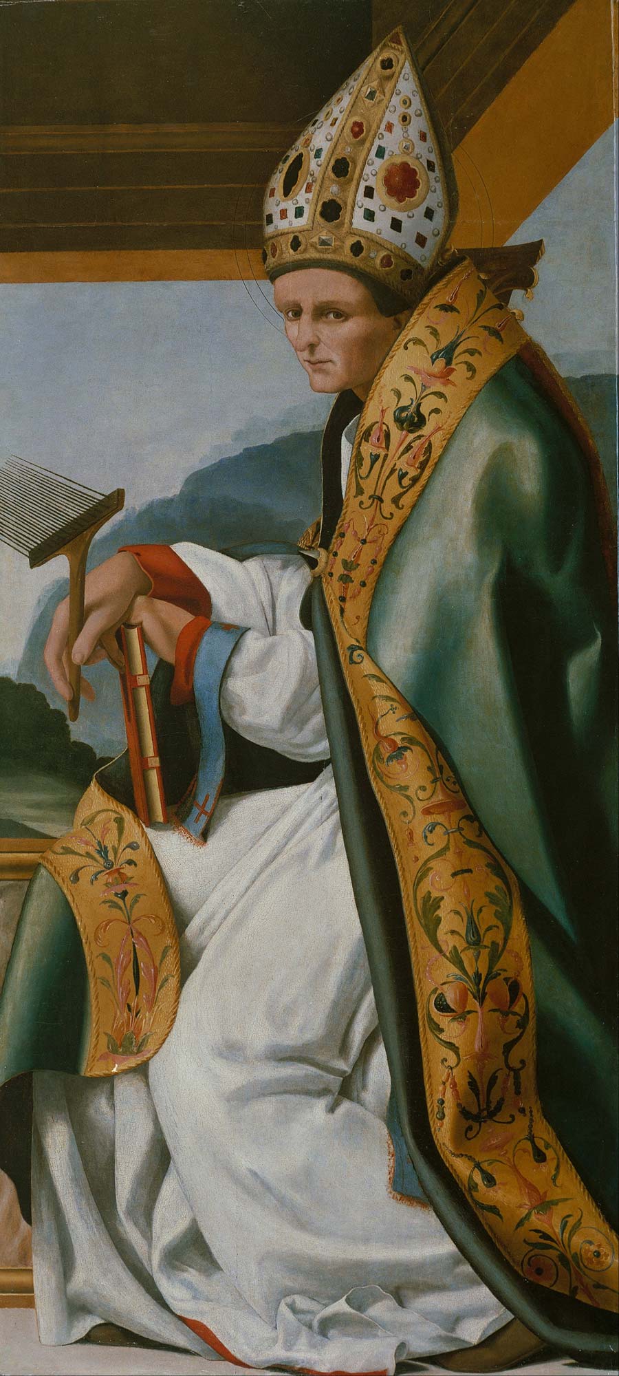Pedro Fernández, San Biagio (1517 circa; olio su tavola, 142,5 x 67 cm; Barcellona, Museu nacional d'art de Catalunya)