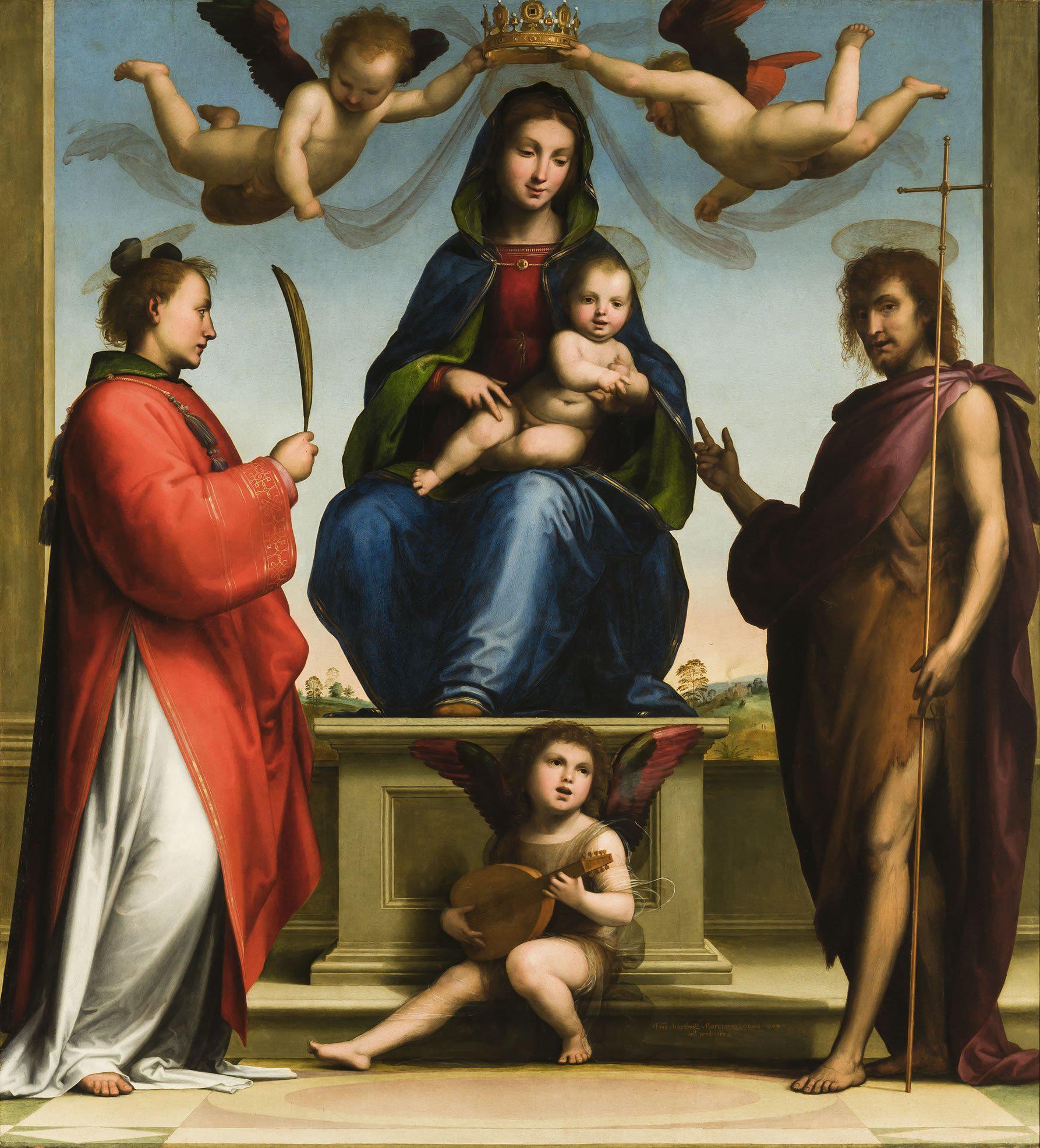 Fra Bartolomeo, Madonna con il Bambino e i Santi Stefano e Giovanni Battista (1509; olio su tavola, 165 x 152 cm; Lucca, Cattedrale di San Martino, Cappella del Santuario)