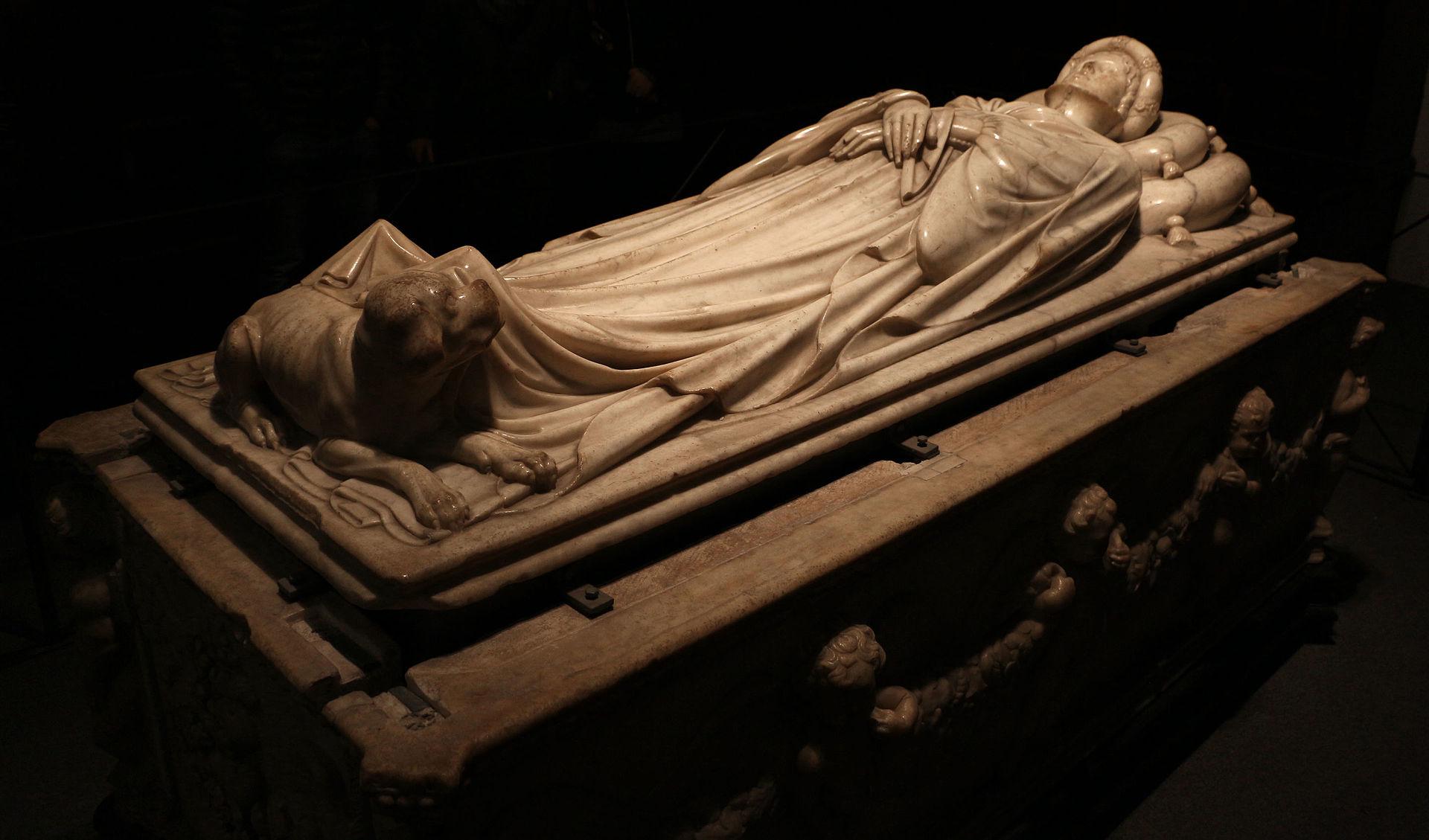 Jacopo della Quercia, Monumento funebre a Ilaria del Carretto (1406-1410; marmo, 88 x 244 x 66,5 cm; Lucca, Cattedrale di San Martino, Sacrestia)