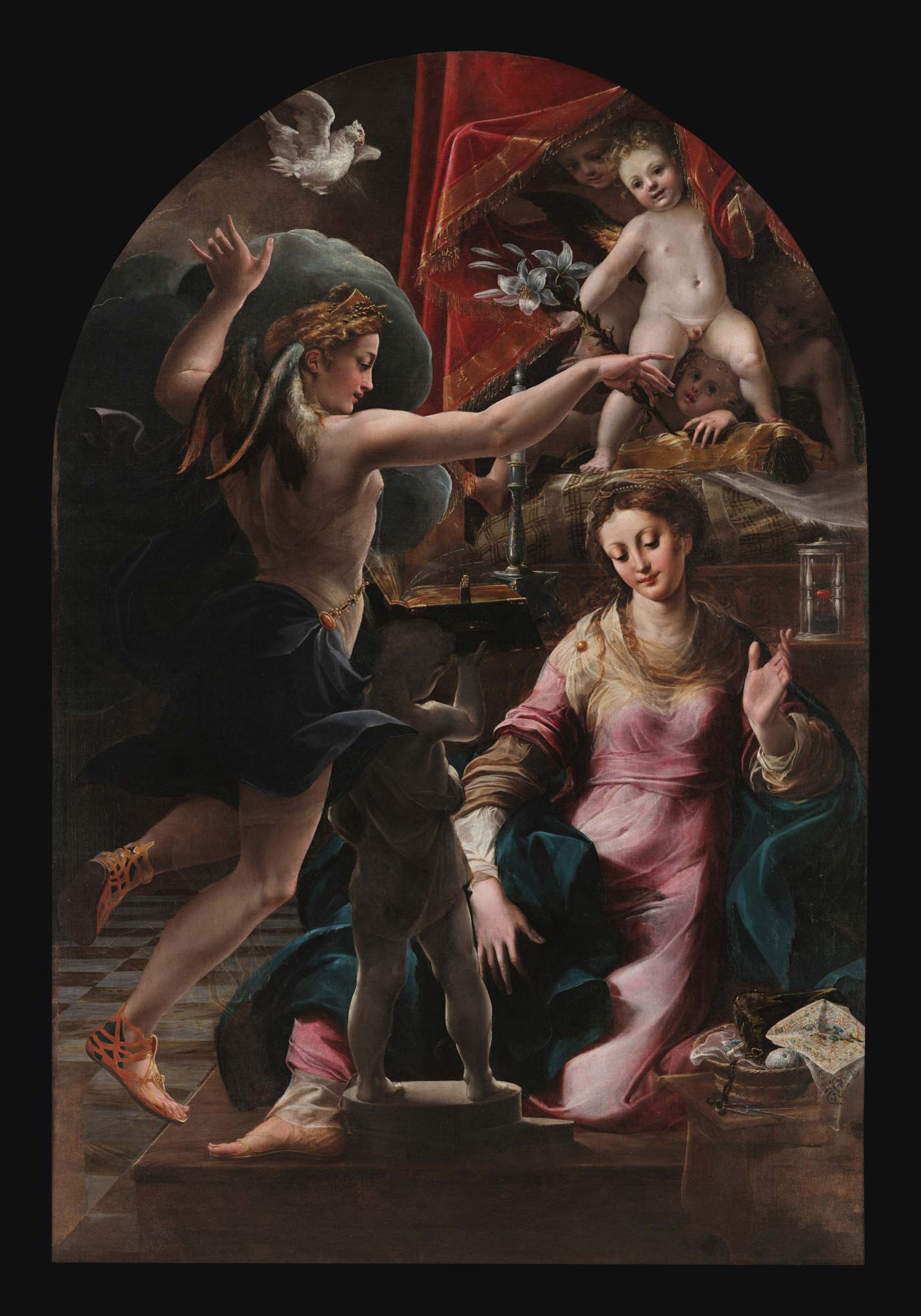 Girolamo Mazzola Bedoli, Annunciazione (1555-1560; olio su tela, 228 x 157 cm; Napoli, Museo Nazionale di Capodimonte)