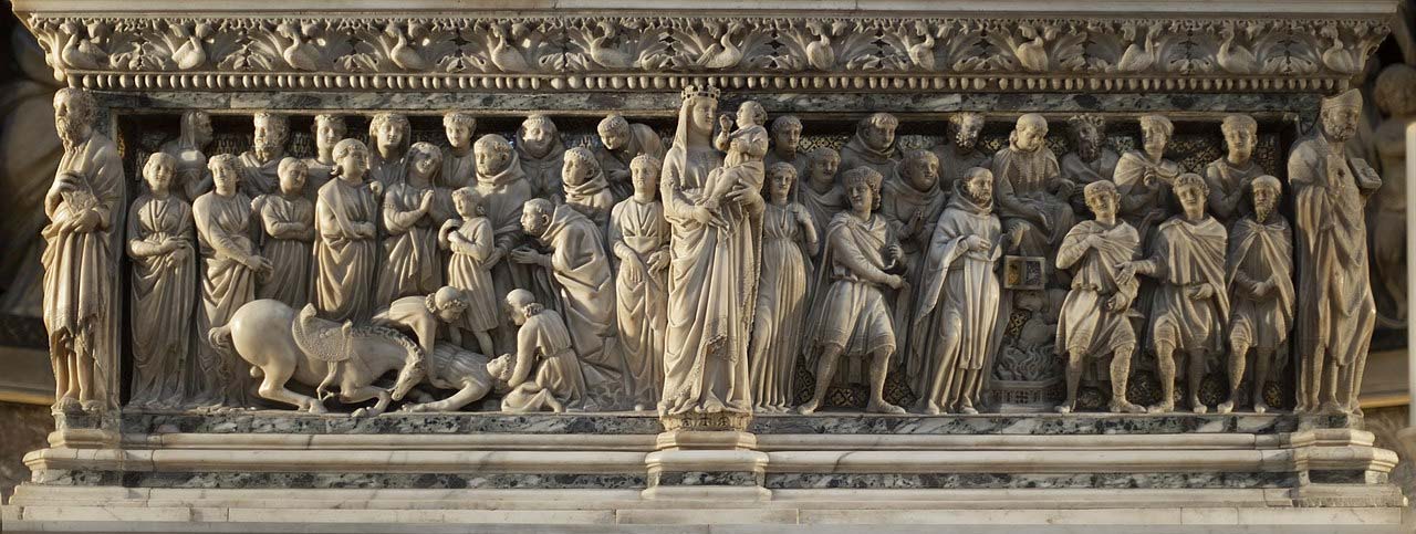 Nicola Pisano e aiuti, Miracolo della resurrezione di Napoleone Orsini, statua della Madonna col Bambino e Prova del fuoco (1264-1267)