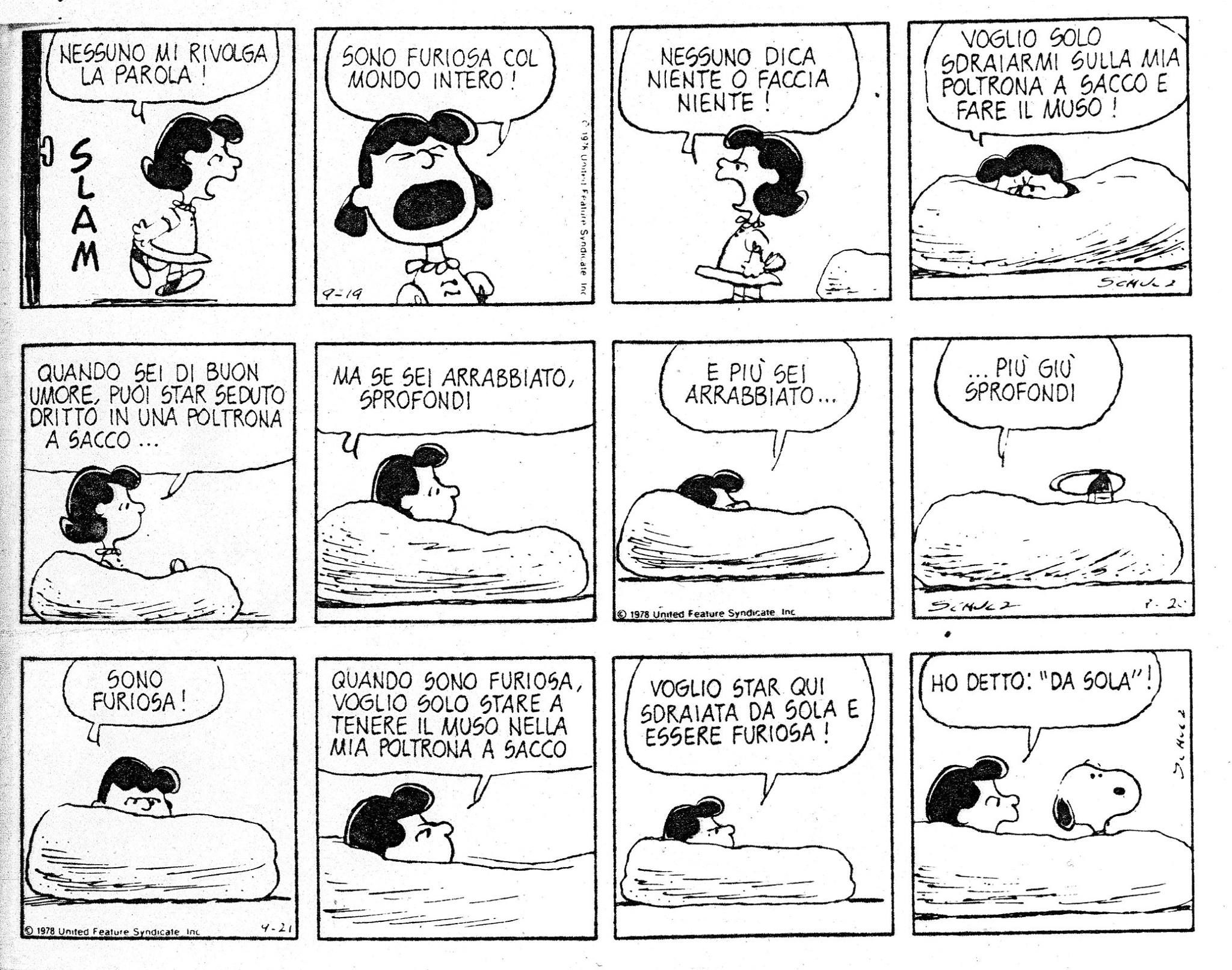 La poltrona Sacco in una striscia di Peanuts