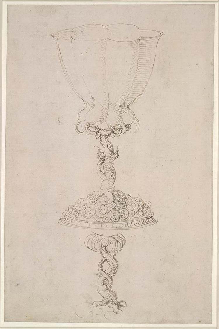 Albrecht Dürer, Disegno per un calice (1495-1500; penna e inchiostro marrone su carta, 256 x 166 mm; Londra, British Museum)