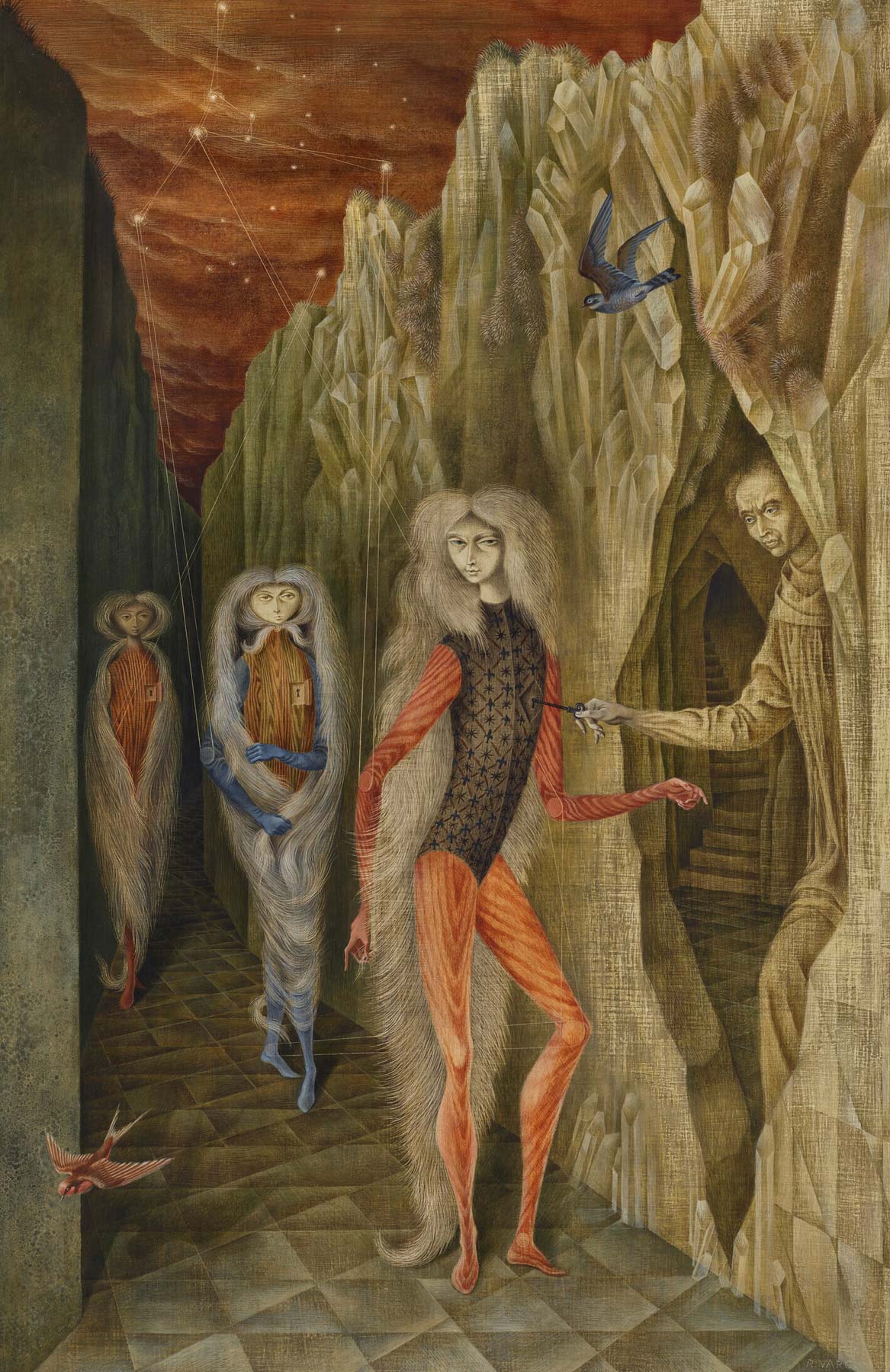 Leonora Carrington, Guerreia Ser Bajaro (1960; óleo sobre lienzo, 120 x 90,2 cm)