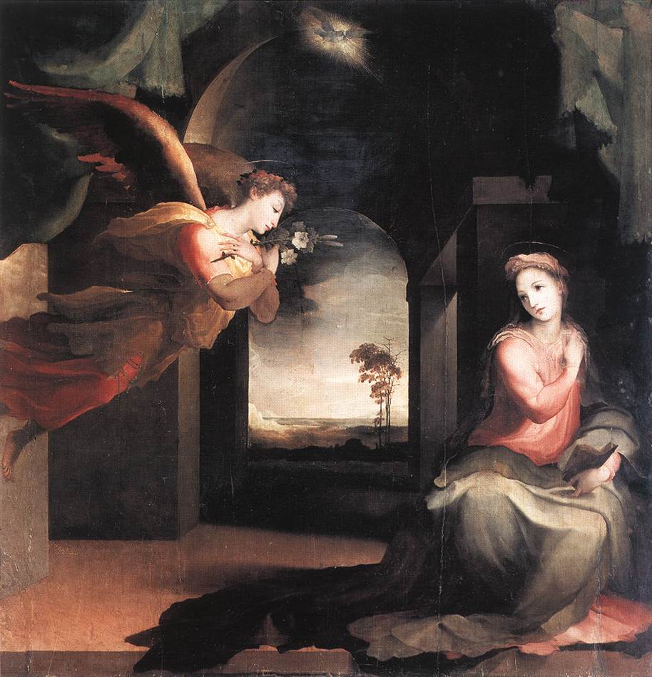 Domenico Beccafumi, Annunciation of Sarteano (c. 1546; oil on panel, 237 x 222 cm; Sarteano, San Martino in Foro)