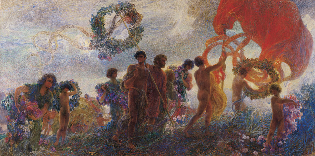 Plinio Nomellini, Gente nova (1907; oil and tempera on canvas, 300 x 600 cm; Genoa, Galleria d'Arte Moderna)