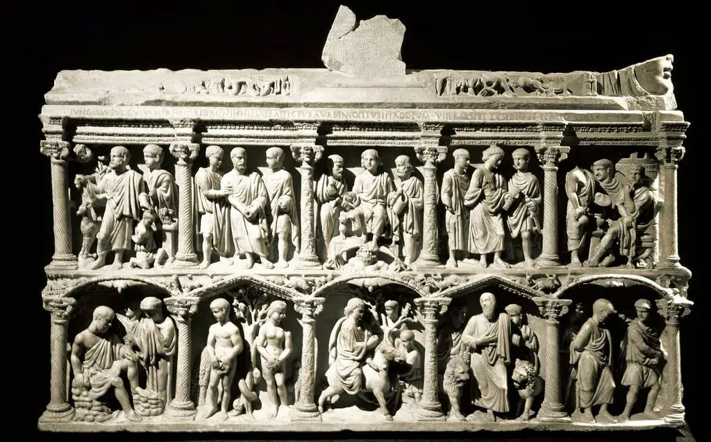 Roman art, Sarcophagus of Junius Bassus (c. 359 AD; marble, 141 x 243 cm; Vatican City, Museum of the Treasury of St. Peter's)