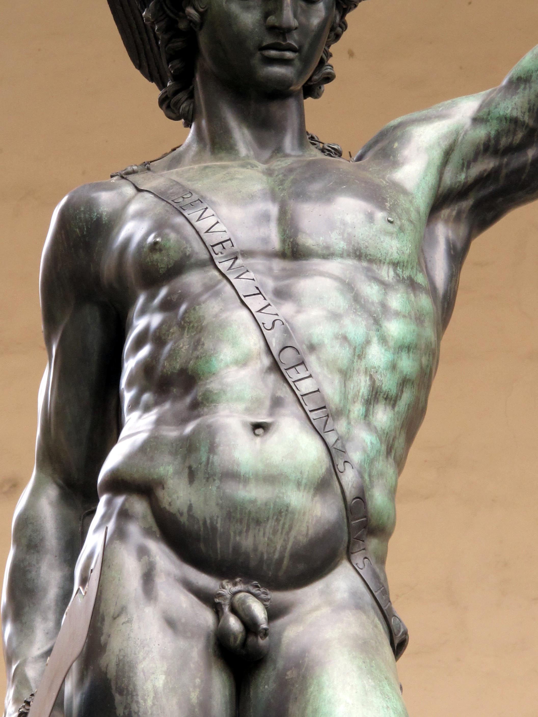 Perseus' body with Cellini's signature. Photo: Francesco Bini / Wikimedia Commons