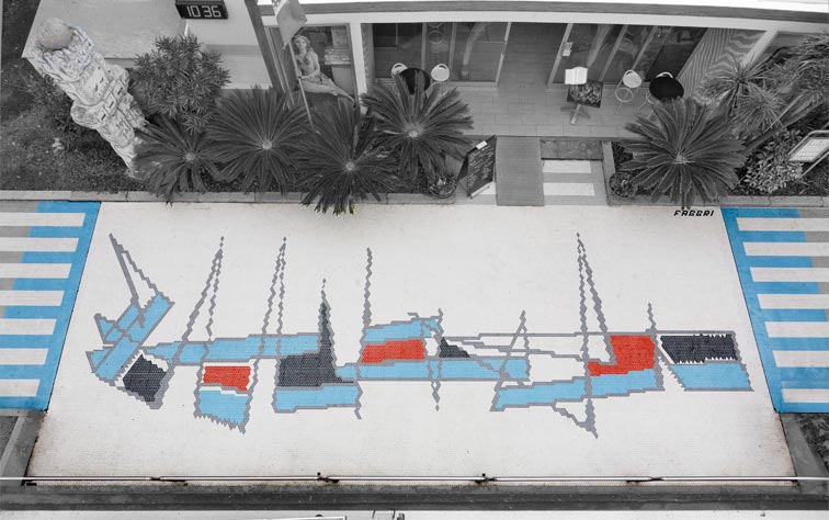 Agenore Fabbri, Forma (1963; mosaic; Albissola Marina, Lungomare degli Artisti). Photo: Gianluca Anselmo