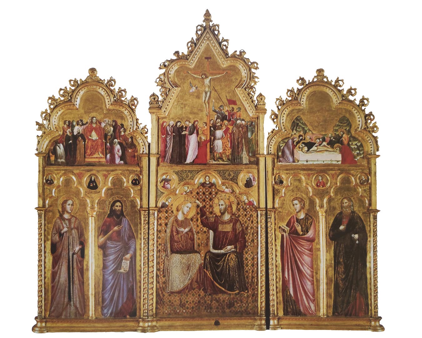 Giuliano da Rimini Polyptych with the Coronation of the Virgin, Four Saints and Scenes from the Passion (c. 1320; panel, 190.5 x 205 cm; Rimini, City Museum)
