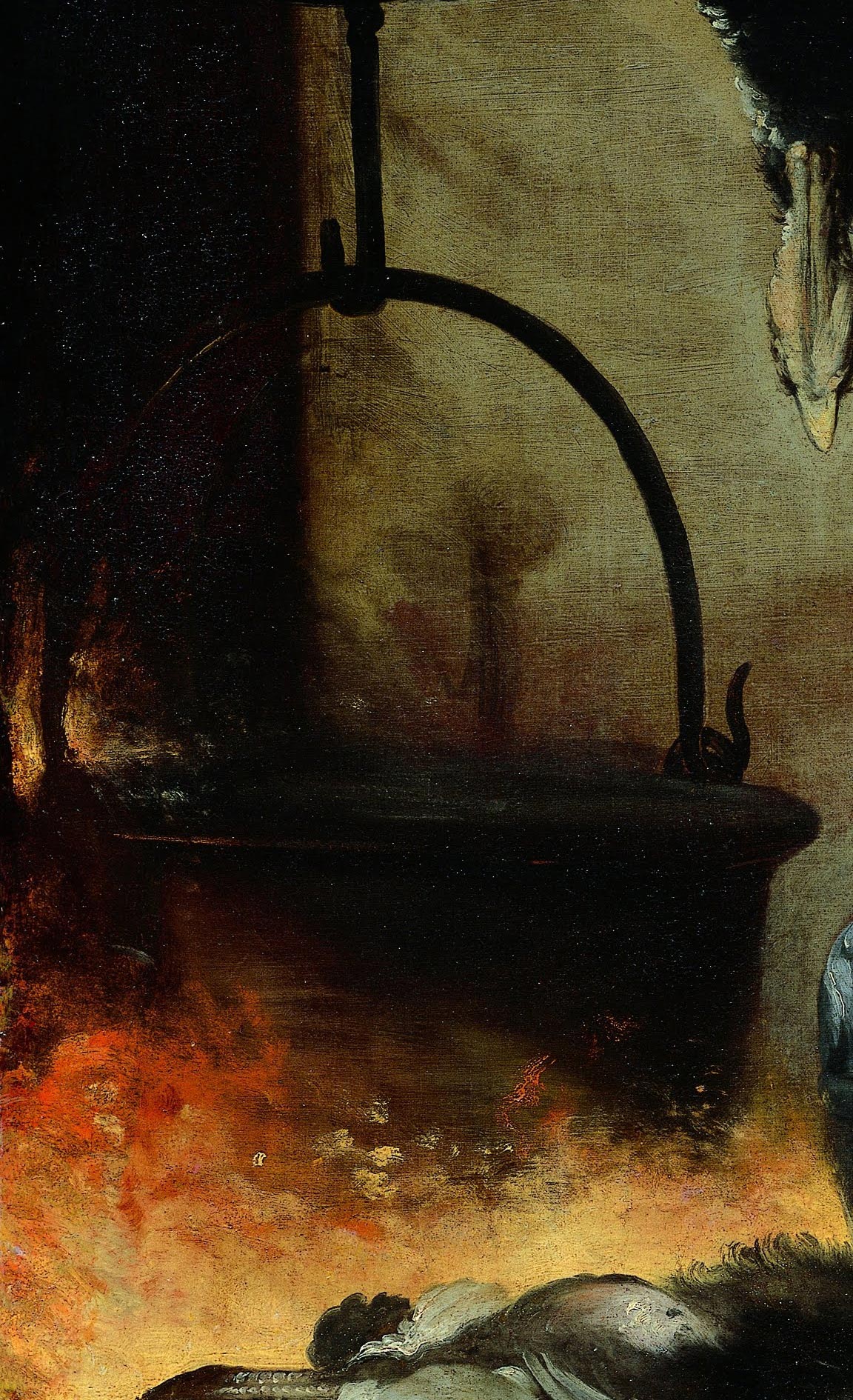 Bernardo Strozzi, The cook, detail of pot on fire