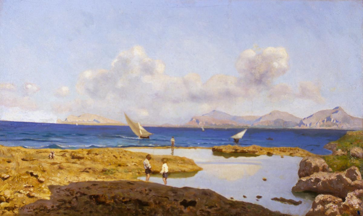 Francesco Lojacono, Marina, veduta di Palermo (1890; olio su tela, 60 x 100 cm; Milano, Collezione della Fondazione Cariplo, inv. AH02042AFC)