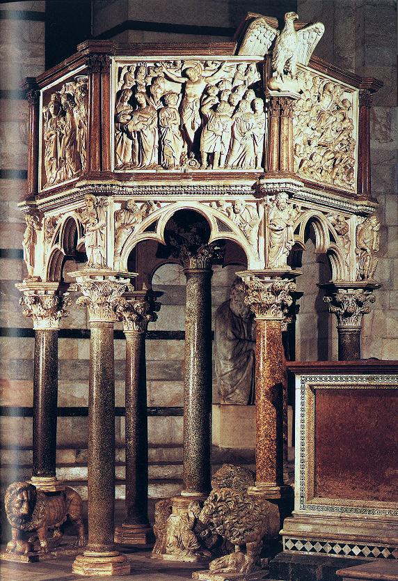 Nicola Pisano, Pulpit of the Pisa Baptistery (1260; marble, height 465 cm; Pisa, Baptistery)
