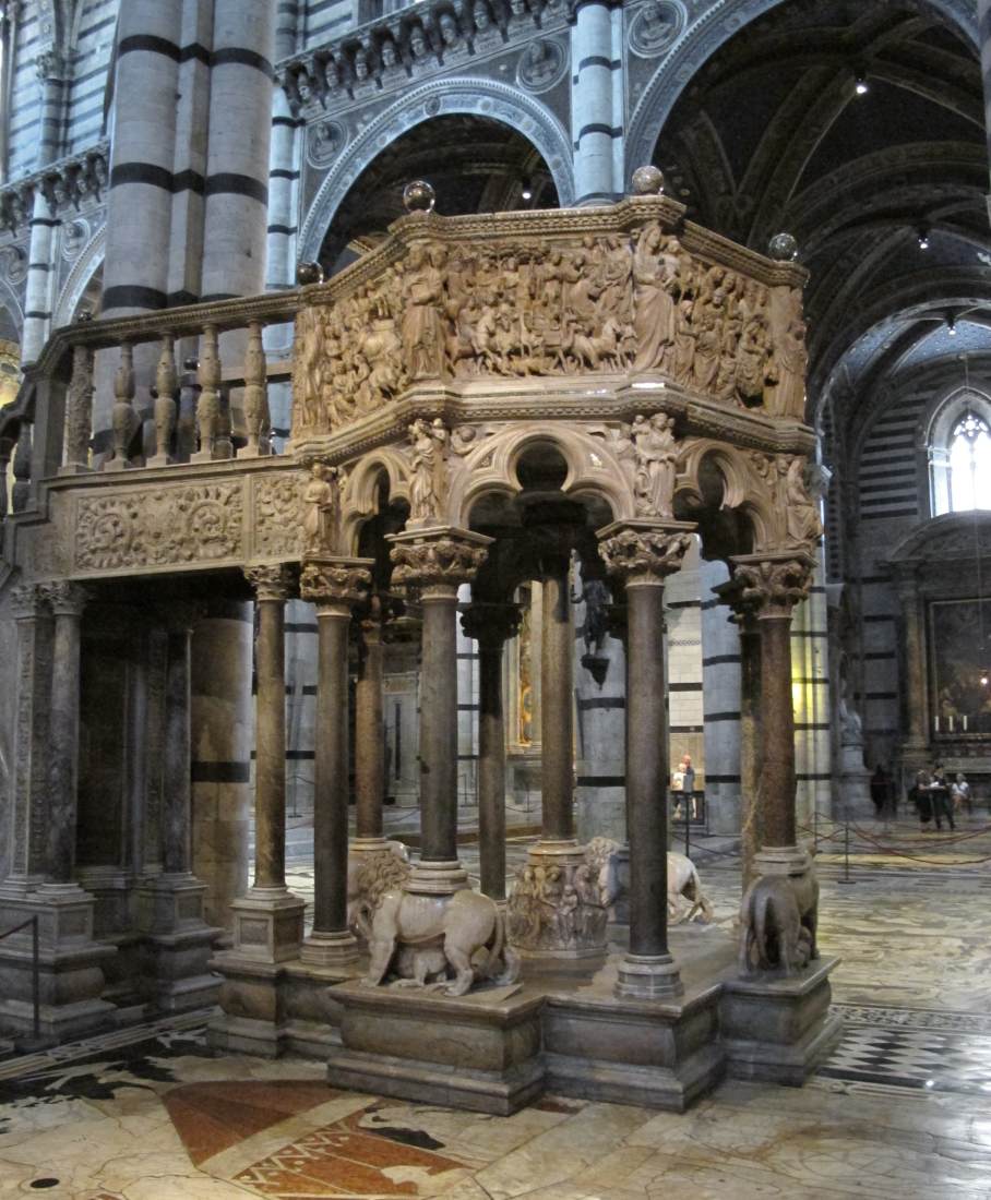 Nicola Pisano, Pulpit of Siena Cathedral (1265-1268 cm; marble, height 460 cm; Siena, Cathedral)