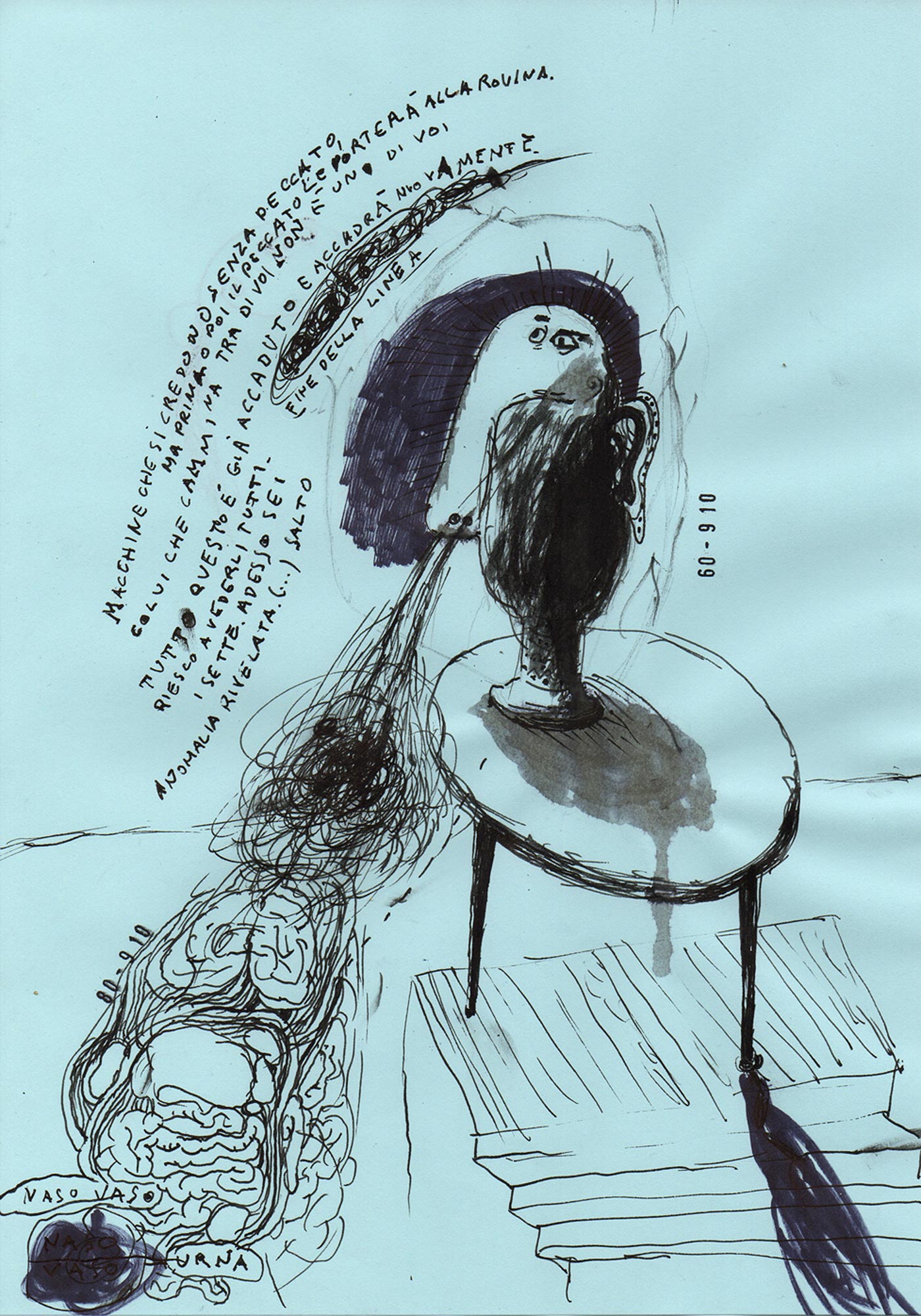 Riccardo Gemma, Naso-Vaso (2019; penna biro e inchiostro, 29,7 x 21 cm)