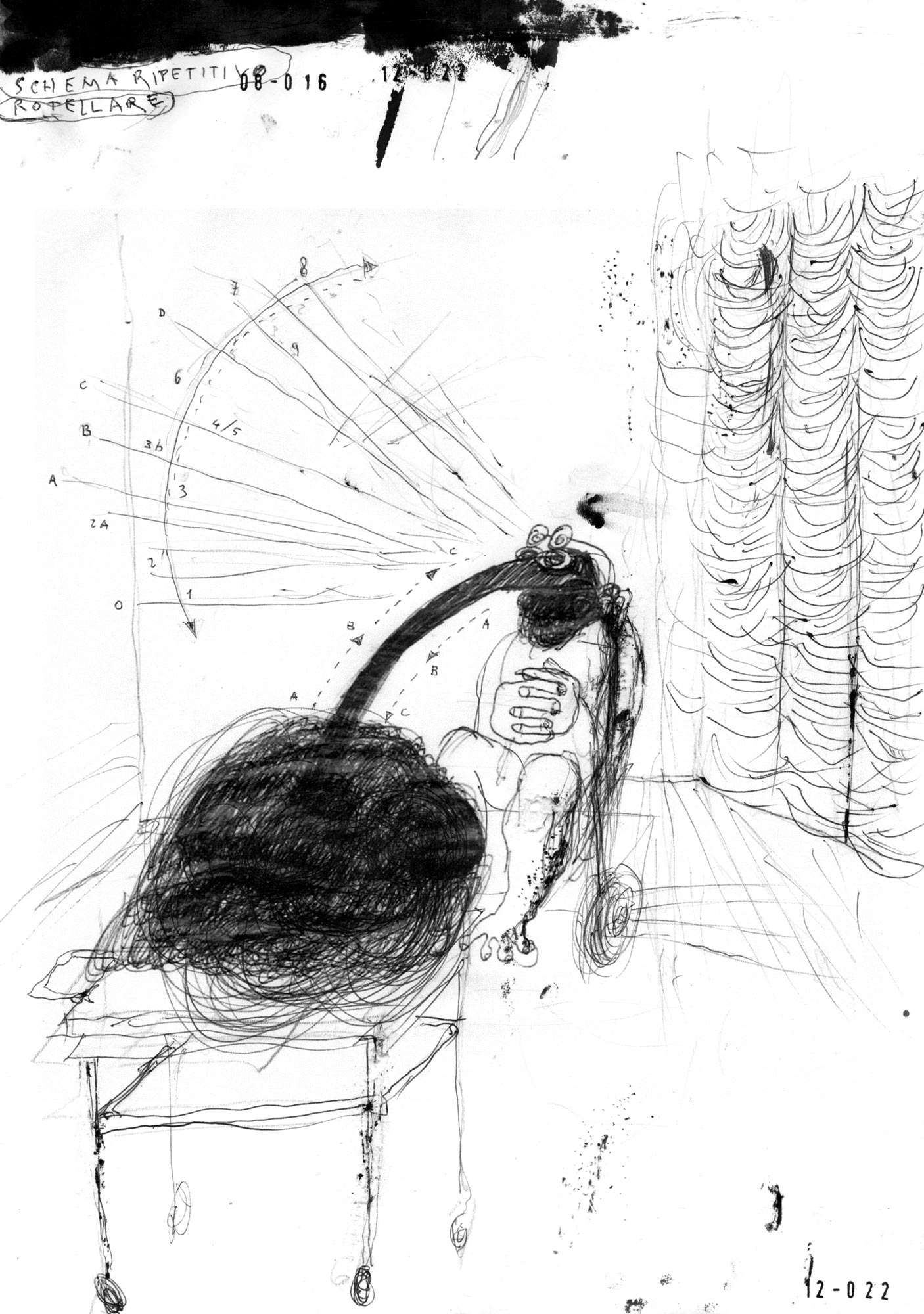 Riccardo Gemma, Schema ripetitivo rotellare (2022; penna biro, stampa digitale, 21 x 29,7 cm)