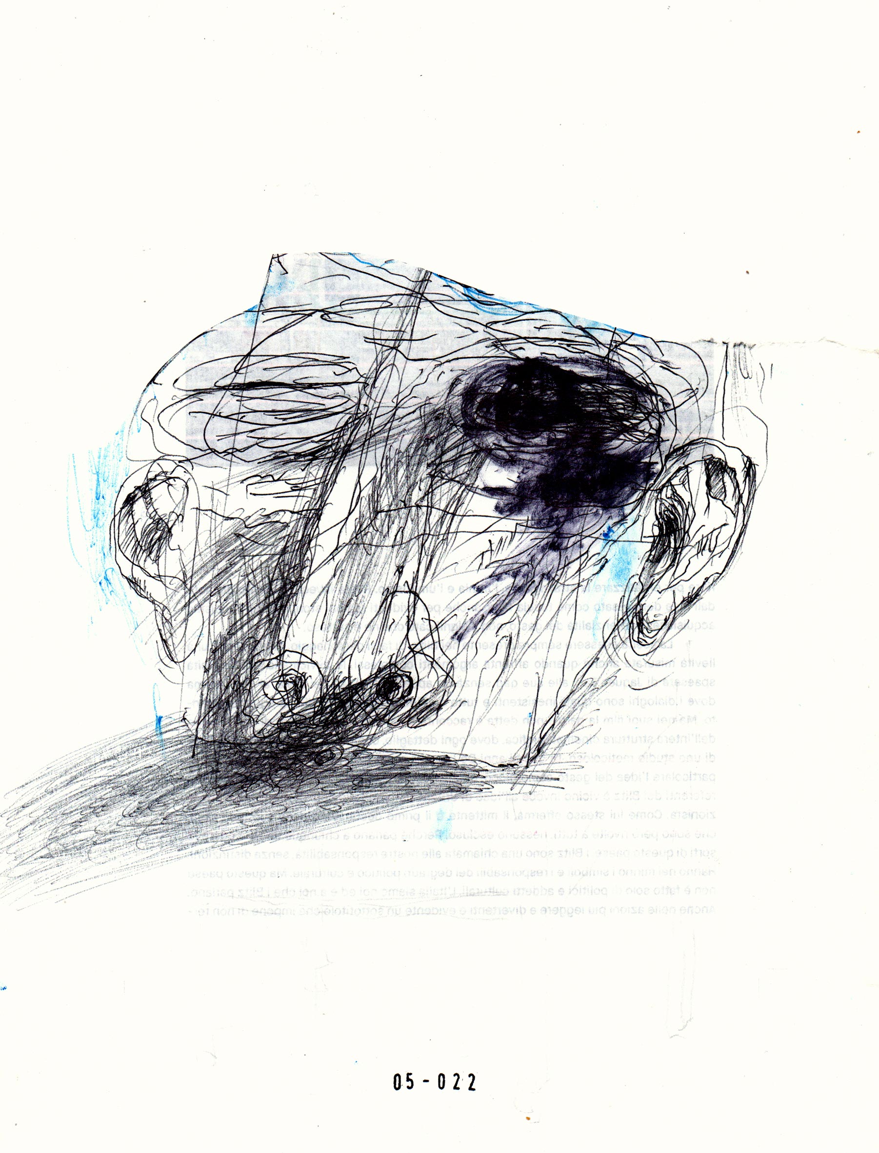 Riccardo Gemma, Testa (maschera funebre) (2022; penna biro e pennarello, 29,7 x 21 cm)